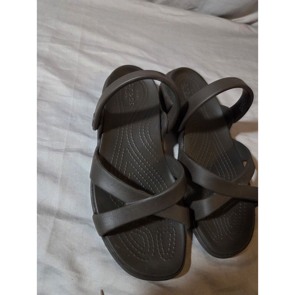 Crocs Women's Meleen Crossband Sandals Sz 7 Brown Espresso Slip On Comfort - Picture 2 of 8